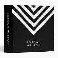 Black with White Chevron Modern Minimalist Name Binder