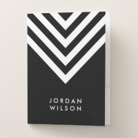 Black with White Chevron Name Modern Minimalist Pocket Folder