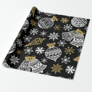 Black With White Christmas Pattern Wrapping Paper