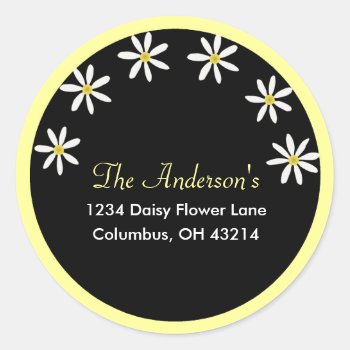 Black With White Daisies Address Labels by mrssocolov2 at Zazzle