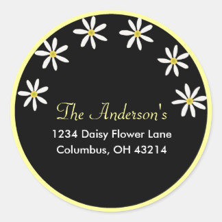 Black with White Daisies Address Labels