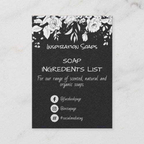 Black With White Flower Soap Fragrance Ingredients Business Card