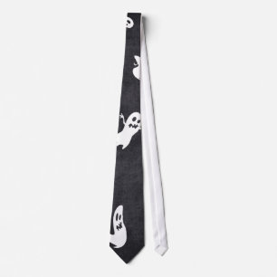 Black with White Flying Ghosts Halloween Tie