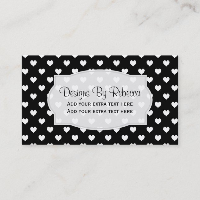 Black With White Heart Business Cards (Front)