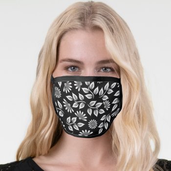Black With White Leaves & Flowers Face Mask by JLBIMAGES at Zazzle