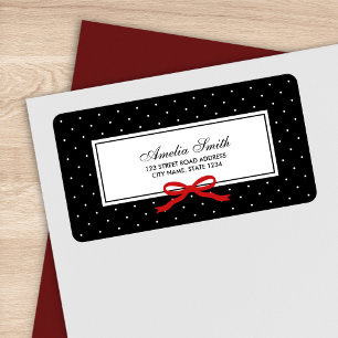 Black with White Polka Dot and Red Ribbon Address Label