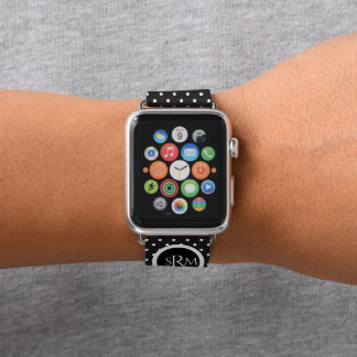 Black with White Polka Dots Monogrammed Apple Watch Band