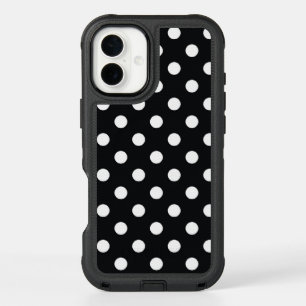 Black with white polka dots iPhone 16 plus case