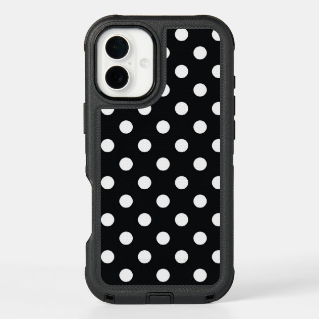 Black with white polka dots otterbox iPhone case (Back)