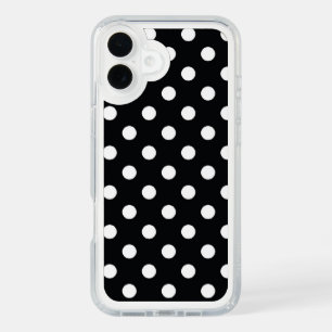 Black with white polka dots iPhone 16 plus case