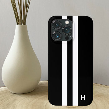 Black With White Racing Stripes For Men Iphone 13 Pro Case by KathyHenis at Zazzle