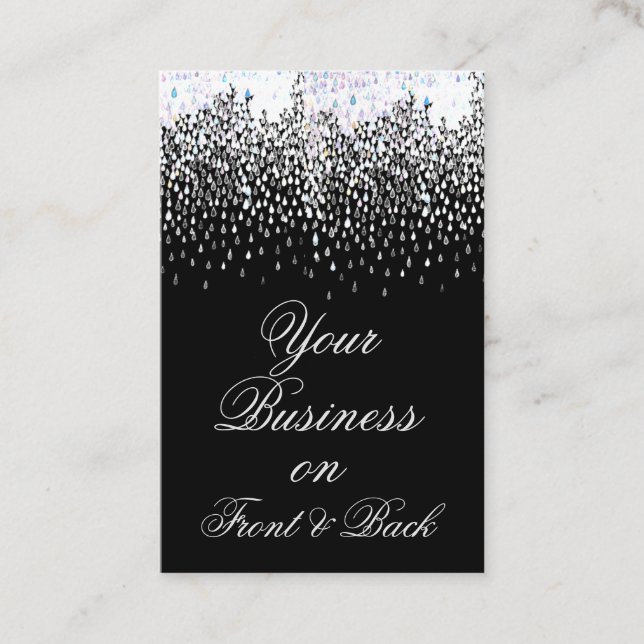 Black with White Rain Drops on Vertical Template Business Card (Front)