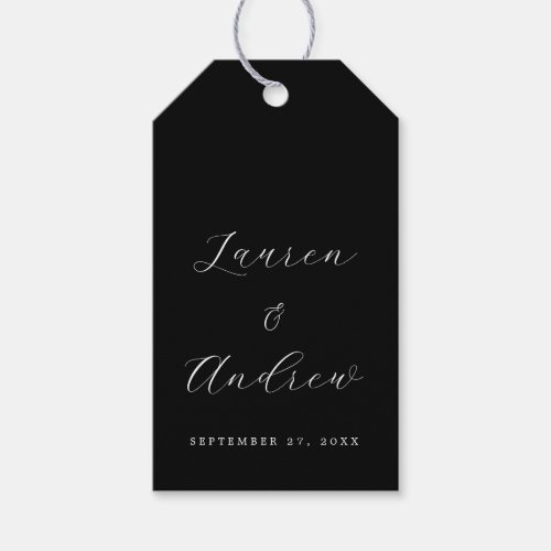 Black with White Script Elegant Modern Wedding Gift Tags