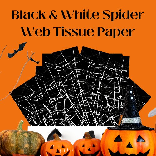 Black with White Spider Webs and cute Modern Ghost Tissue Paper