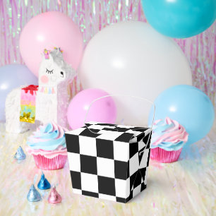 Black with White Square Pattern Large Take Out Favor Boxes