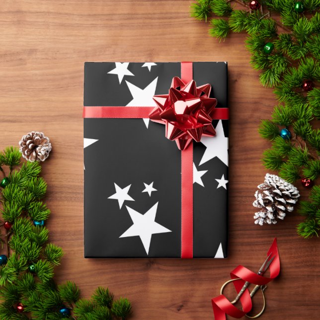 Black with white stars wrapping paper (Holiday Gift)