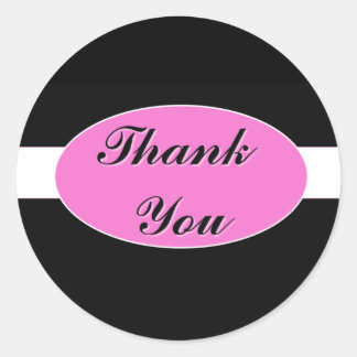 Black with White Stripe and Hot Pink Thank You Classic Round Sticker