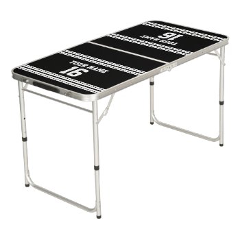 Black With White Stripes Sports Jersey Beer Pong Table by FantabulousSports at Zazzle