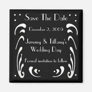 Black with White Swrils Save the Date Magnet