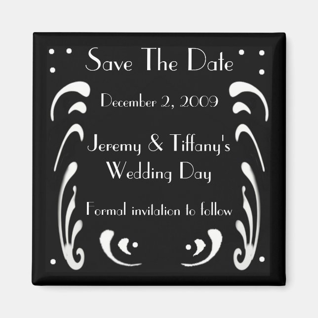 Black with White Swrils Save the Date Magnet (Front)
