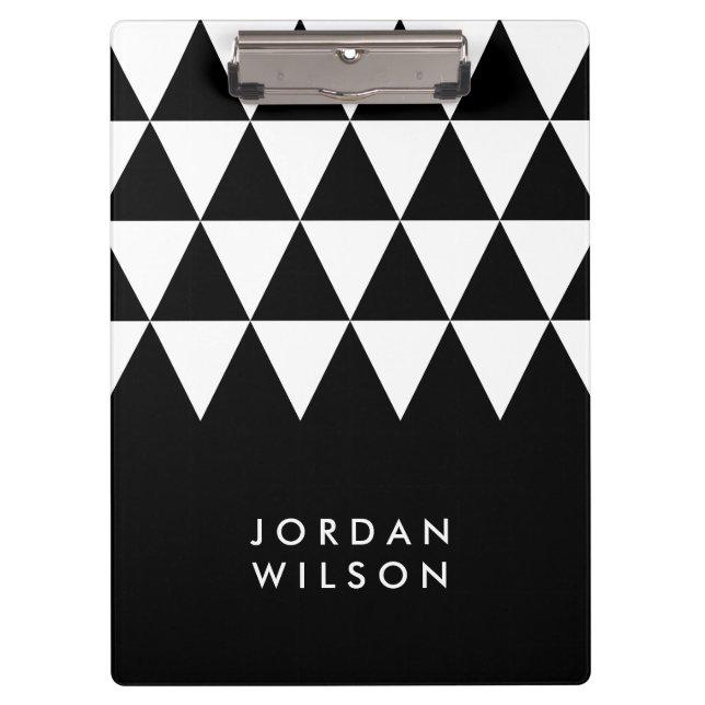 Black with White Triangle Modern Minimalist Clipboard (Front)