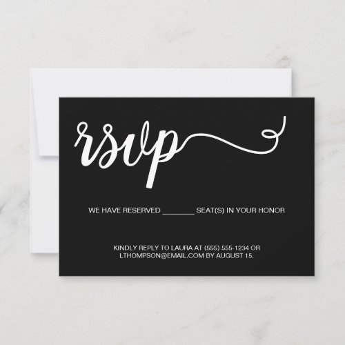 Black with White type Simple script reserved seats RSVP Card