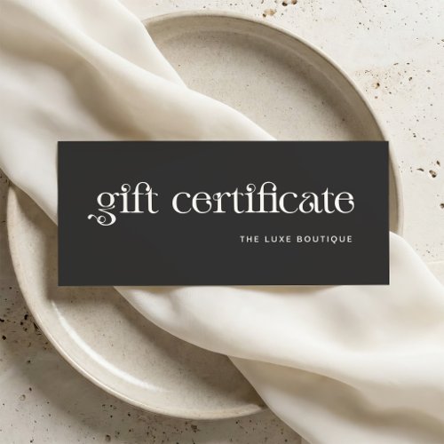 Black with White Typography Gift Certificate