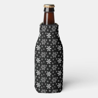 BLACK WITH WHITE WINTER SNOWFLAKES BOTTLE COOLER