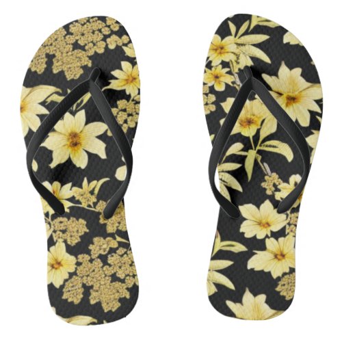 Black with Yellow Lily Flowers  Flip Flops