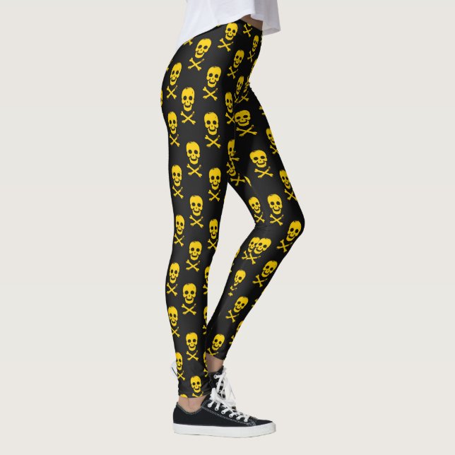 Black with Yellow Skull Pattern Legging (Right)