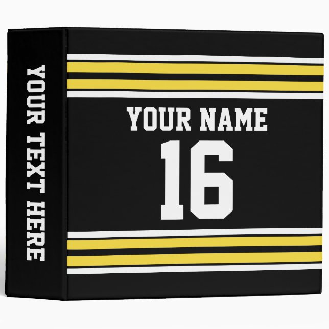Black with Yellow White Stripes Team Jersey Binder (Front/Spine)