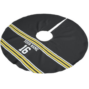 Black with Yellow White Stripes Team Jersey Brushed Polyester Tree Skirt