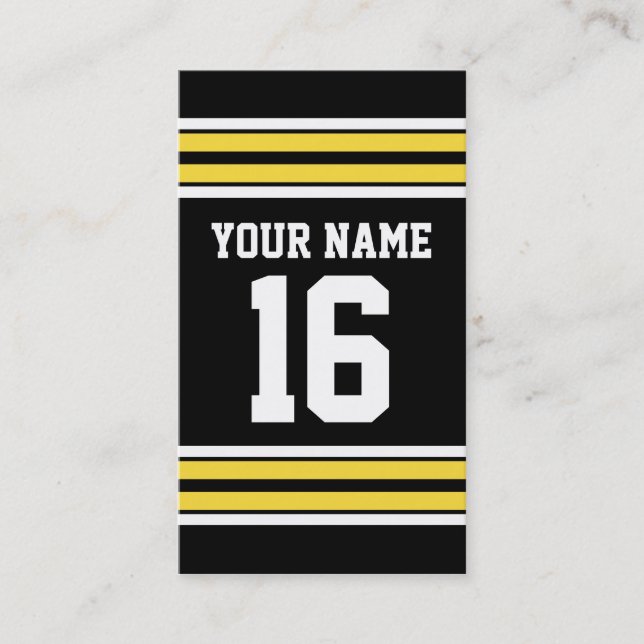 Black with Yellow White Stripes Team Jersey Business Card (Front)
