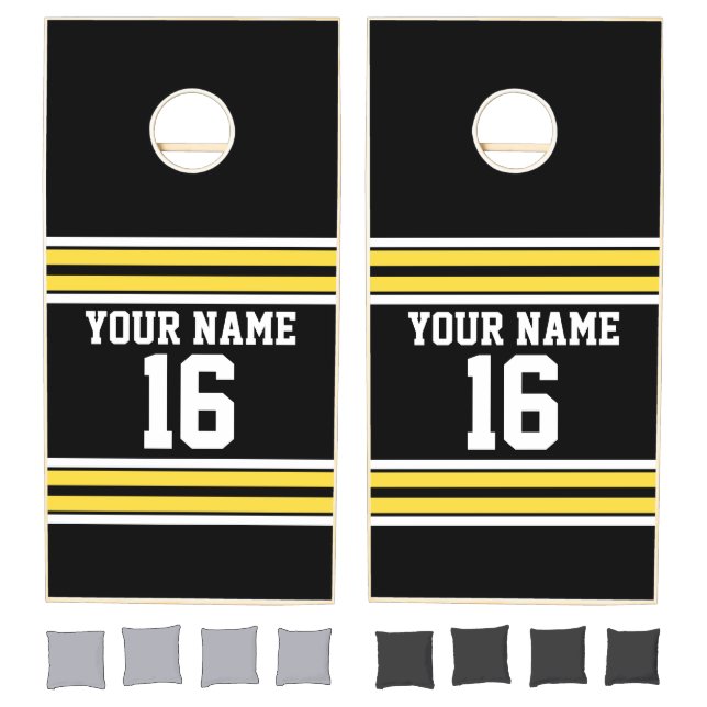 Black with Yellow White Stripes Team Jersey Cornhole Set (Set)