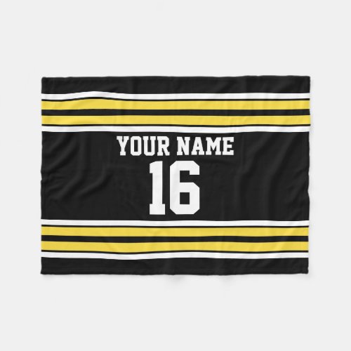 Black with Yellow White Stripes Team Jersey Fleece Blanket