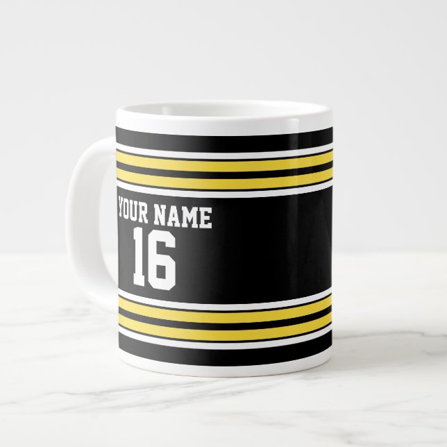 Black with Yellow White Stripes Team Jersey Giant Coffee Mug (Front Left)