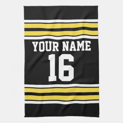 Black with Yellow White Stripes Team Jersey Kitchen Towel