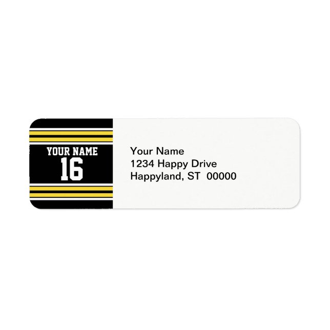 Black with Yellow White Stripes Team Jersey Label (Front)