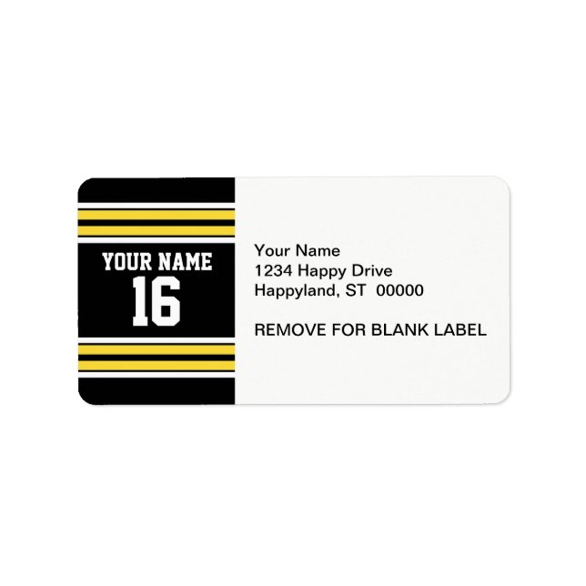 Black with Yellow White Stripes Team Jersey Label (Front)