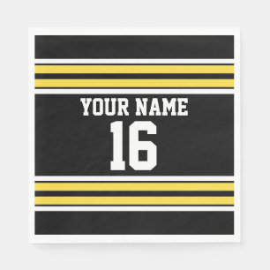 Black with Yellow White Stripes Team Jersey Paper Napkins