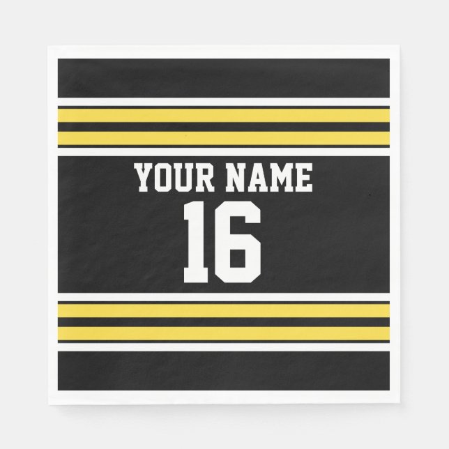 Black with Yellow White Stripes Team Jersey Paper Napkins (Front)