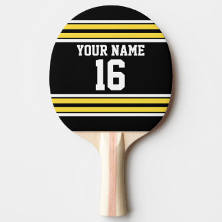 Black with Yellow White Stripes Team Jersey Ping-Pong Paddle