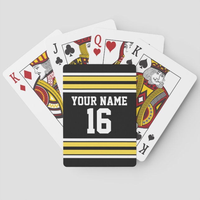 Black with Yellow White Stripes Team Jersey Poker Cards (Back)