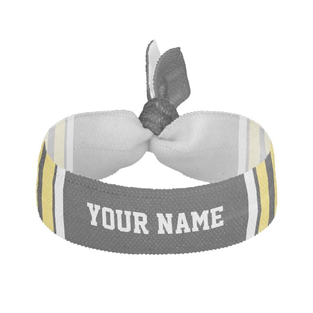 Black with Yellow White Stripes Team Jersey Ribbon Hair Tie (Front)