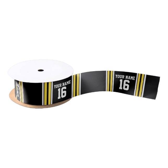 Black with Yellow White Stripes Team Jersey Satin Ribbon (Spool)