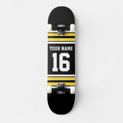 Black with Yellow White Stripes Team Jersey Skateboard Deck