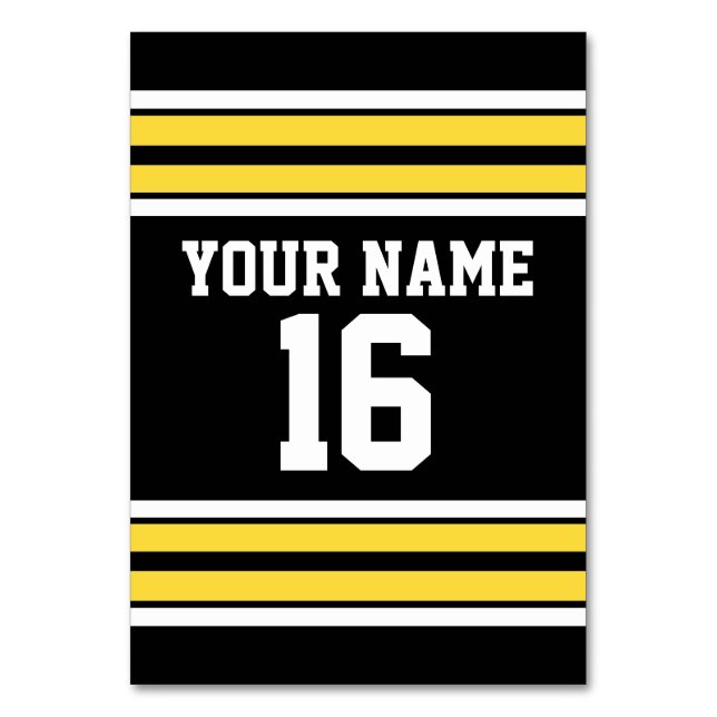 Black with Yellow White Stripes Team Jersey Table Number (Back)