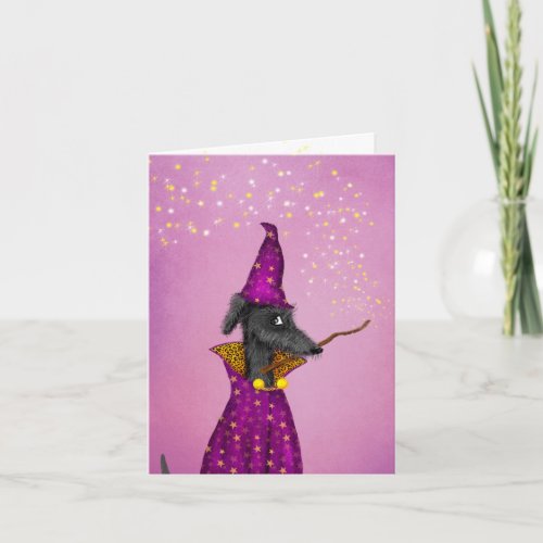 Black wizard dog small Halloween card