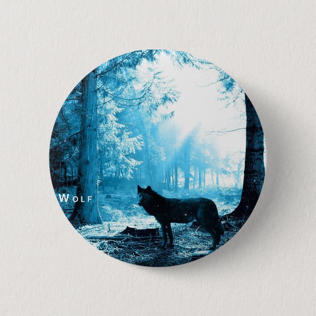 Black Wolf Alone in the Forest Button (Front)