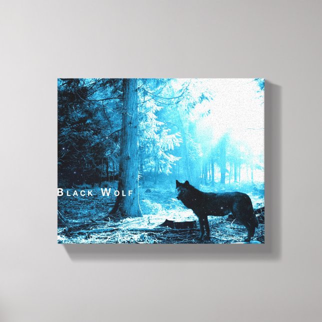 Black Wolf Alone in the Forest Canvas Print (Front)